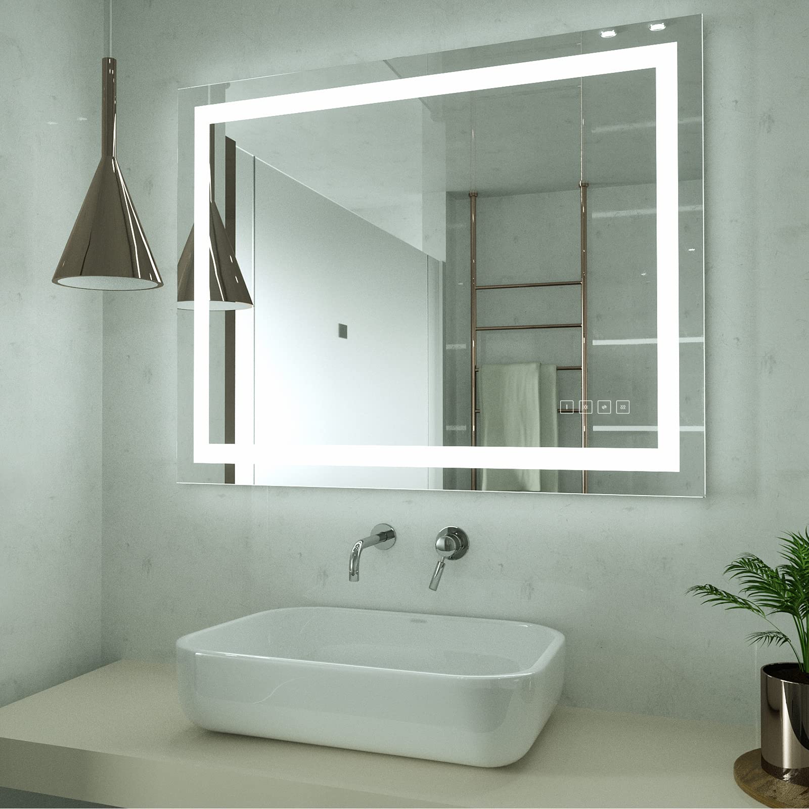 HAUSCHEN HOME 32 x 40 inch LED Lighted Bathroom Mirror, Wall Mounted Dimmable Makeup Vanity Mirror, Anti-Fog Mirror, 3-Color Adjustable Warm/Natura...