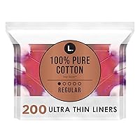 L. Pure Cotton Topsheet Panty Liners for Women, Regular Absorbency, Panty Liners Unscented, Chlorine Free, 100 Count x 2 Packs (200 Count Total)