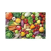 Fresh Fruits Vegetables Placemats Set of 6 Woven Place Mats for Kitchen Dining Table, Heat-Resistant Anti-Skid Table Mats, Wipeable Washable Placemat for Home Decorative, 12x18 Inch
