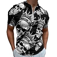 Funny Skeleton Skull Scary Face Crown Men’s Polo Shirt Slim Fit Short Sleeve Golf Shirts Casual Work T Shirts