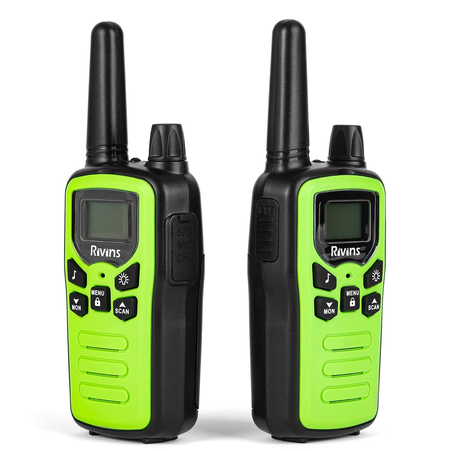 Rivins T5 Walkie Talkies for Adults 2 Pack 2-Way Radios 22 Channel VOX Scan LCD Display with LED Flashlight Ideal for Biking Hiking Camping (Green)