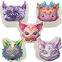 5 Pieces Magical Skull Devil Three Eyed Two-Head Cat Unicorn Head Fantasy Creature Pendant Epoxy Resin Silicone Mold for Fondant Sugar Craft, Cake Topper Decorating, Polymer Clay, Plaster