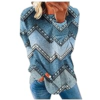 TUNUSKAT Women's Long Sleeve Color Block Tops Fall Casual Crewneck Pullover Geometric Graphic T Shirts Loose Tunic Blouse