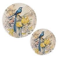 Spring Blue Bird with Yellow Flowers Butterflies Trivets for Hot Dishes 2 Pcs,Hot Pad for Kitchen,Trivets for Hot Pots and Pans,Large Coasters Cotton Mat Cooking Potholder Set