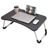 Foldable Laptop Table, Breakfast Serving Bed Tray, Lap Desk with Foldable Leg & Tablet Phone Groove & Cup Slot for Reading Writing Eating on Bed Couch Sofa Floor (Black)