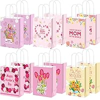 Affrolling 48 Pcs Mother's Day Paper Bags Carnation Pink Mother's Day Party Gift Bags with Handle Mothers Day Gift Bags Mom Theme Paper Gift Bags for Party Favor Treat