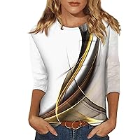 3/4 Length Sleeve Womens Tops Crewneck Basic Tees Tunic Tops Summer Three Quarter Sleeve Loose Fit Pullover Blouses