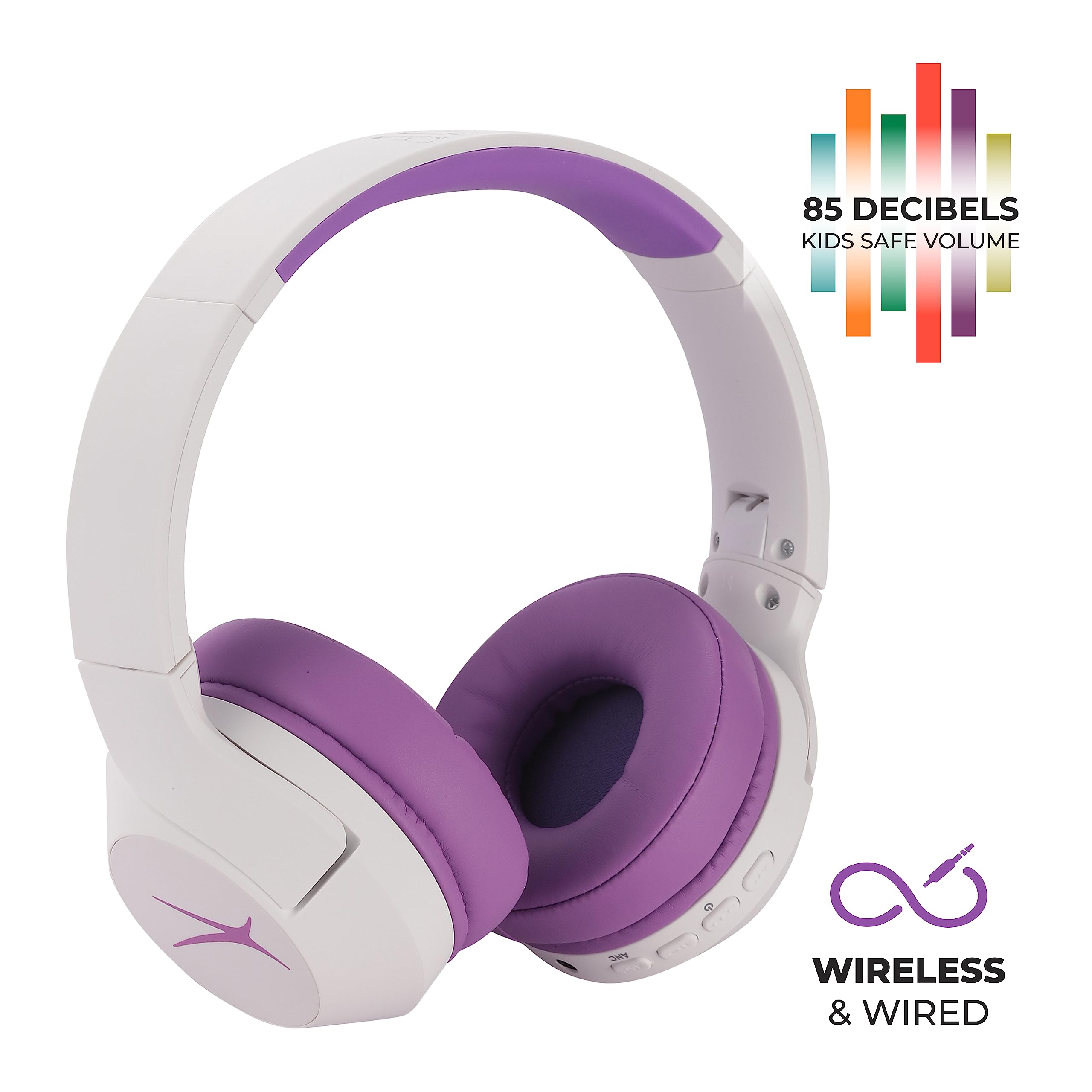 Altec Lansing Kid Safe Noise Cancelling Wireless Headphones 15H Battery, 85dB Volume Limit, Foldable Design Powerful Sound, Active Noise Cancellation Perfect for Kids Ages 7+ (Electric Purple)