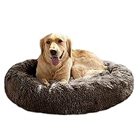 MFOX Calming Dog Bed (L/XL/XXL/XXXL) for Medium and Large Dogs Comfortable Pet Bed Faux Fur Donut Cuddler Up to 25/35/55/100lbs