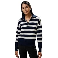 LilySilk 100% Wool Sweater for Women Striped Pullovers Collared Quarter-Zip Knit Sweaters Winter Lightweight Casual