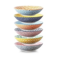 Selamica Porcelain 40oz Large Bowls 9 inch Big Pasta Salad Bowls, Microwave and Oven Safe, Assorted Colors, Set of 6