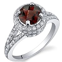 PEORA Garnet Ring for Women 925 Sterling Silver, Vintage Halo Design, Natural Gemstone, 1.50 Carats Round Shape, Comfort Fit, Sizes 5 to 9