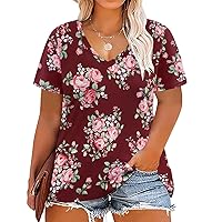 RITERA Women Plus Size Tops Tie Dye V Neck Shirt Floral Camo Summer Short Sleeve Tunic Oversized Ladies Blouse XL-5XL