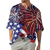 Mens Independence Day Flag Digital 3D Printing Bubble Wrinkled Fabric Short Sleeve V Neck T Shirt Plain T Shirts