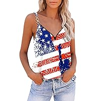 4th of July Tank Tops Outfits for Women Red White and Blue Sleeveless Shirts Patriotic American Flag Cami Shirts