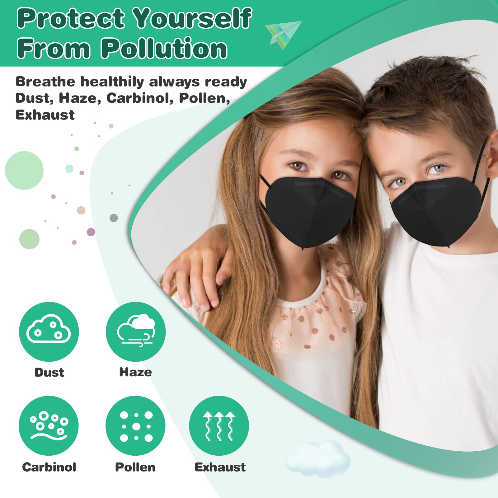 XDX Kids KN95 Masks for Children, 25 Pack Individually Wrapped Black Disposable Face Masks, 5 Layers KN95 Mask for Kids, Breathable & Comfortable, Filter Efficiency ≥95%