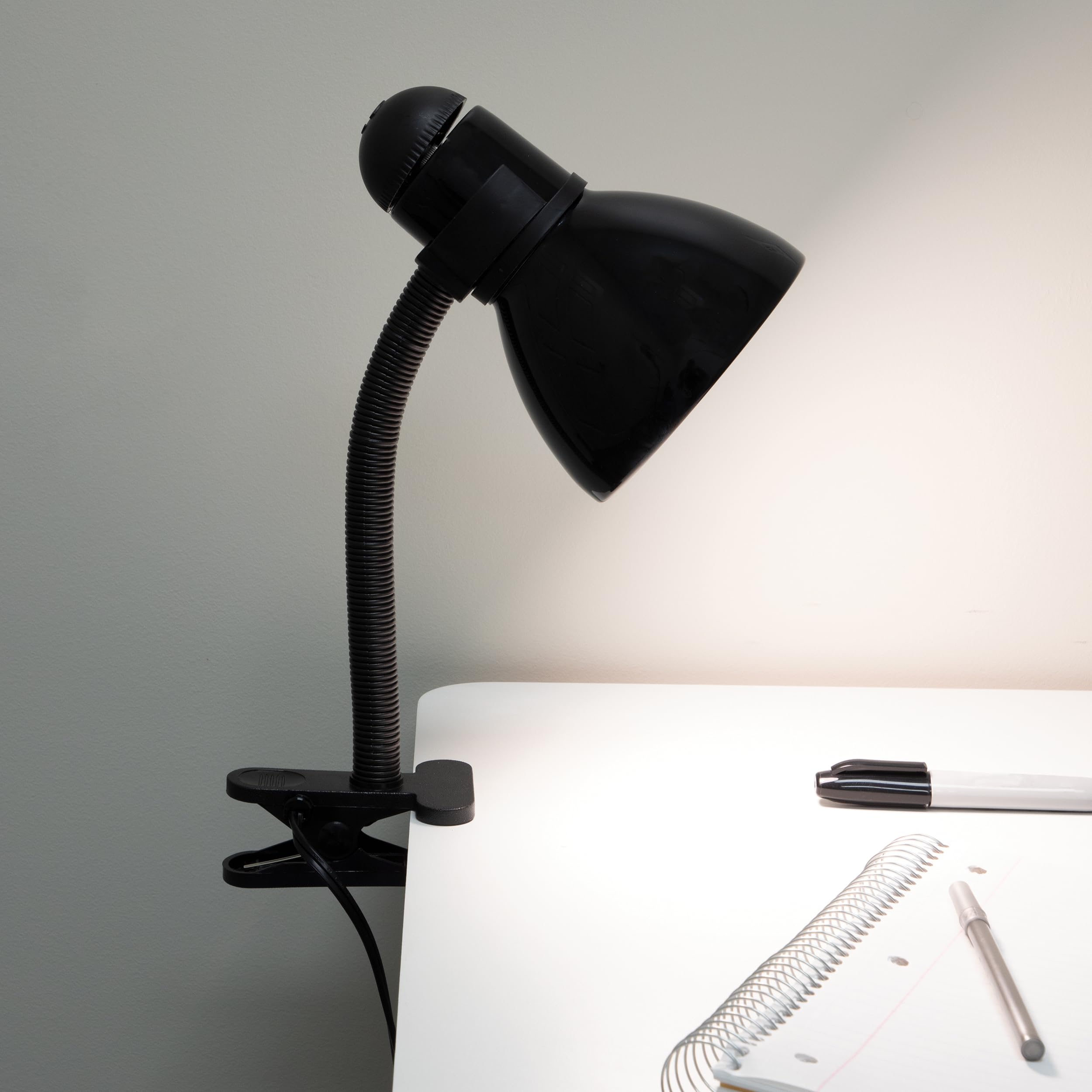 V- Light Black Adjustable Desk Lamp with Heavy Duty Clamp Clip, Flexible Gooseneck Lamp, Bed Light, Reading Lamp, or Study Light, 14 inches