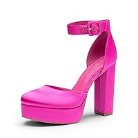 DREAM PAIRS Women's Platform High Chunky Heels Closed Toe Block Ankle Strap Dress Buckle Round Toe Wedding Party Comfortable Pumps Shoes