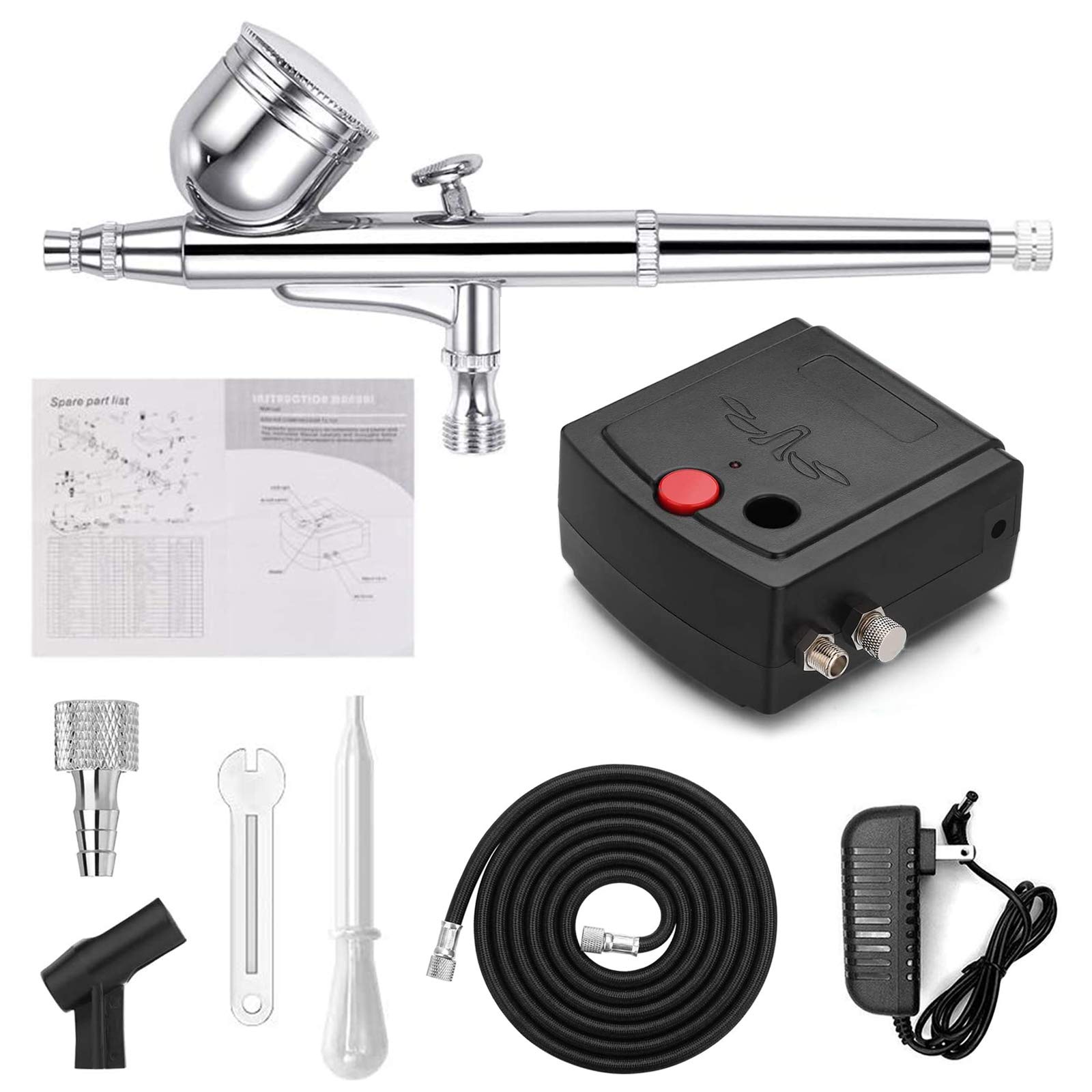 Airbrush Kit Portable Dual-Action Airbrush Gun and Mini Air Compressor Set for Make up,Art Painting,Tattoo,Cake,Manicure, Spray Model,Craft,and More