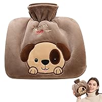 1PC Hot Water Bottle with Cute Dog Plush Cover ＆ Hand Warmer Pocket 1250 ML Hot Water Bag for Pain Relief Leakproof Hot Water Bottle Christmas Gifts for Women Style 2