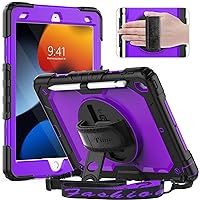 Timecity Case for iPad 9th/ 8th/ 7th Generation 10.2 inch (Case for iPad 9/8/ 7 Gen): with Strong Protection, Screen Protector, Hand/Shoulder Strap, Rotating Stand, Pencil Holder - Purple