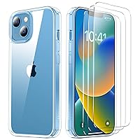 Fadnou [4 in 1 Designed for iPhone 14 Case/iPhone 13 Case, with 3 Pack Tempered Glass Screen Protector [Non-Yellowing ] [Military Drop Protection] Shockproof Slim Fit 6.1 Inch (Clear)