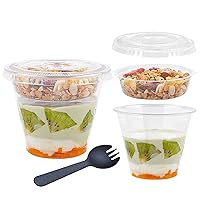 9 oz Plastic Yogurt Parfait Cups with Flat Lids Inserts and Sporks, 50 Pack Disposable Parfait Conatiners On the Go for Fruit Cereal Oatmeal Dips and Veggies