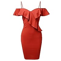 Women's Sexy Off Shoulder Loverly Ruffle Accent Midi Dress