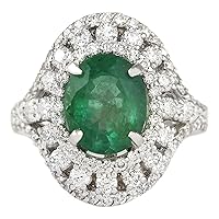 4.83 Carat Natural Green Emerald and Diamond (F-G Color, VS1-VS2 Clarity) 14K White Gold Luxury Cocktail Ring for Women Exclusively Handcrafted in USA