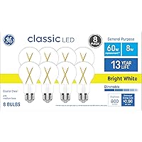 GE Classic LED Light Bulbs, 60 Watt, Bright White, A19 Bulbs (8 Pack)