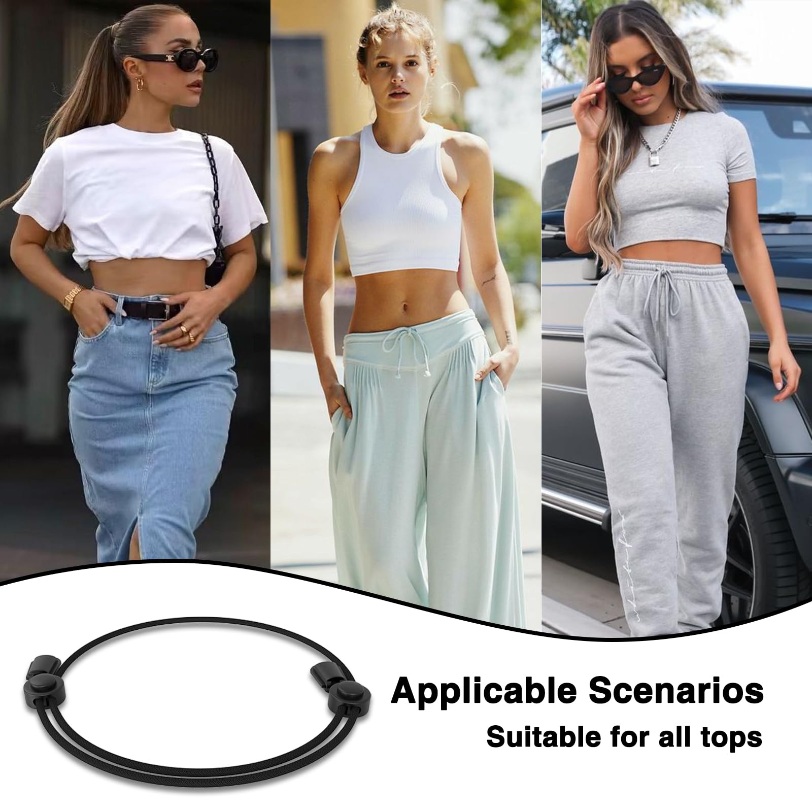 Crop Tuck Adjustable Band, Crop Tuck Tool for Sweater and Shirt, Belly Leaking Crop Tuck Band, The Elastic Band to Change The Style of Your Tops(1PC, Black, Size:Medium)