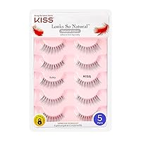 KISS Looks So Natural, False Eyelashes, Sultry', 12 mm, Includes 5 Pairs Of Lashes, Contact Lens Friendly, Easy to Apply, Reusable Strip Lashes, Glue-On