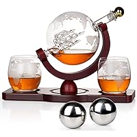 Gifts for Men Dad Fathers Day, Whiskey Decanter Globe Set with 2 Ball Stones & 2 Glasses, Anniversary Birthday Gifts for Him Husband Boyfriend, Unique Gift for Bourbon Scotch Liquor, Cool Stuff