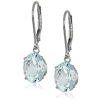 Amazon Collection 925 Sterling Silver 4.5 Cttw, 8 x 10mm Oval Gemstone Leverback Dangle Earrings, Birthstone Elegant Jewelry for Women