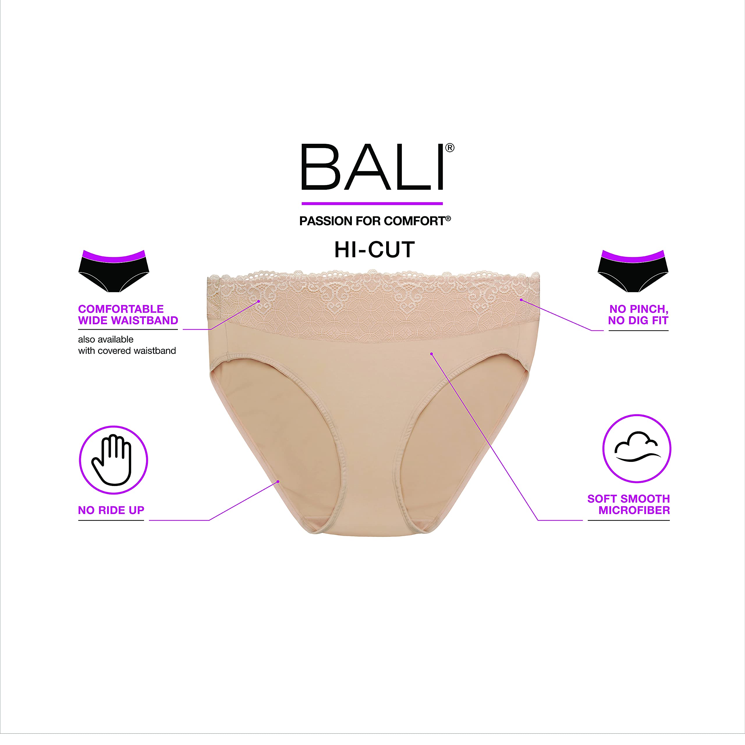 Bali Women's Hi-Cut Panties, High-Waisted Smoothing Panty, High-Cut Brief Underwear for Women, Comfortable Underpants