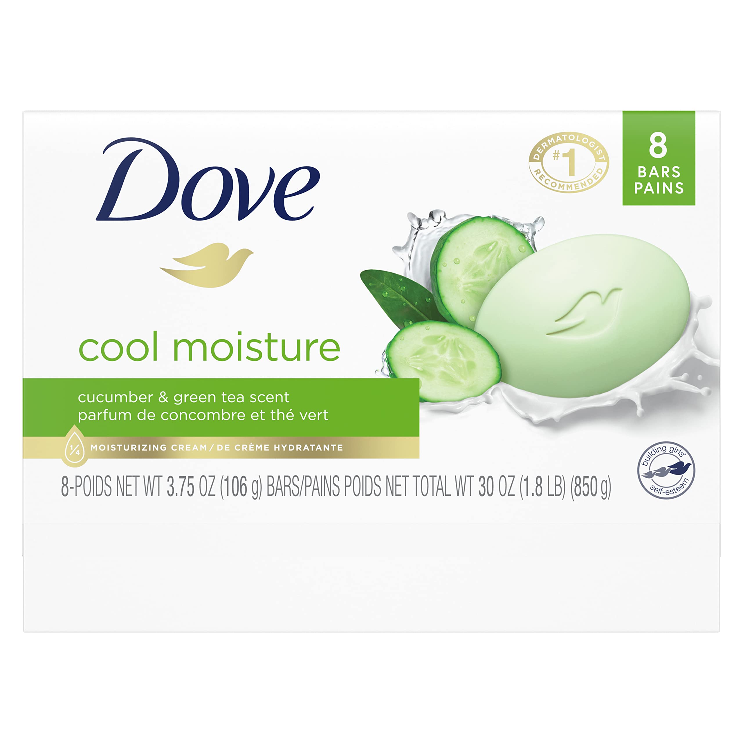 Dove Skin Care Beauty Bar For Softer Skin Cucumber And Green Tea More Moisturizing Than Bar Soap 3.75 oz, 8 Bars