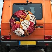 Spare Tire Cover Waterproof Dust-Proof Flowers and Leaves Collage Pattern Wheel Tire Cover Universal Weatherproof 16 Inch Camper Tire Wheel Protector for Trailer Rv SUV Truck Travel Trailer