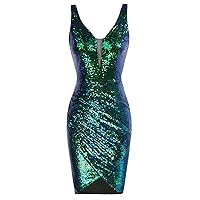 GRACE KARIN Women Deep V Neck Party Mini Dress U Back Sequin Irregular Hem Evening Dress