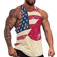 American and Japan Retro Flag Men's Workout Tank Top Casual Sleeveless T-Shirt Tees Soft Gym Vest for Indoor Outdoor