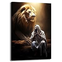 KPLUNDO Christian Jesus Animal Canvas Wall Art Lion King Jesus Wall Decor Poster The Lion Of Judah Decor Artwork Picture For Room Ready To Hang(Artwork-1,20