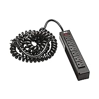 Tripp Lite Safe-IT Surge Protector with Coiled Power Cable, 6 Standard Outlets, Lighted On/Off Switch, 10 Foot Spiral Cord, 300 Joules, 10,000 Insurance & (TLP610COILAM)