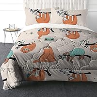 Super Soft Sherpa Comforter Bed Set 3D Lightweight, Fuzzy Duvet Blankets Polyester Filler Bedspreads with 2 Pillow Shams (Woodland Sloth, Queen)
