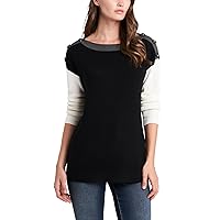 Vince Camuto Womens Black Ribbed Sheer Button Detail Slitted Sides Color Block Long Sleeve Boat Neck Sweater XXL