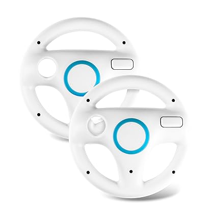Beastron Bluetooth Mario Kart Racing Wheel Compatible with Nintendo Wii, 2 Sets White Color Bundle