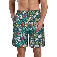 Cartoon Science Theme Print Men's Beach Shorts Hawaiian Summer Holiday Casual Lightweight Quick-Dry Shorts