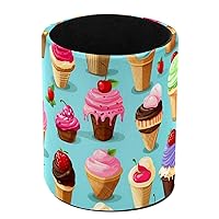 Pen Holder for Desk, Ice Cream Cone Pattern Desk Organizes All Pens and Desk Accessories Premium PVC Pen Cup for Office, Home, Makeup Brush Holders