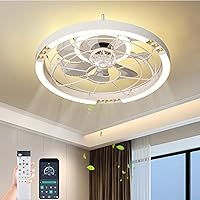Bladeless Ceiling Fans with Lights, Low Profile Flush Mount Ceiling Fan, 19