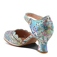Spring Step L'Artiste Women's Luxe Laser Cut Out Shoes - Leather-Wrapped Salsa Heel, Hook and Loop Closure