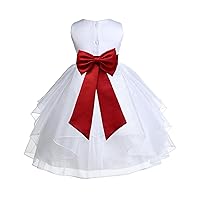 ekidsbridal Wedding Pageant White Shimmering Organza Flower Girl Dress with Tiebow 4613T