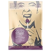 GLYDE Wildberry Flavored Ultra Thin Condoms - 100 Count - Organic Flavor Extract, Ultra-Thin, Vegan, Non-Toxic, Medium Size Natural Rubber Latex, 53mm Yummy Standard Fit